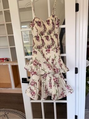 BCBGMaxAzria Cream and Purple Floral Midi Dress